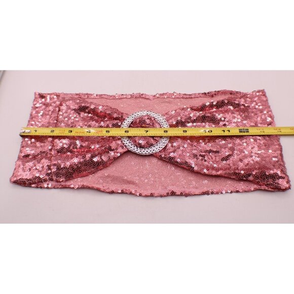 Lot 10 Pink Sequin Chair Sashes Rhinestone Buckles Parties Decor Wedding Events - Picture 10 of 10